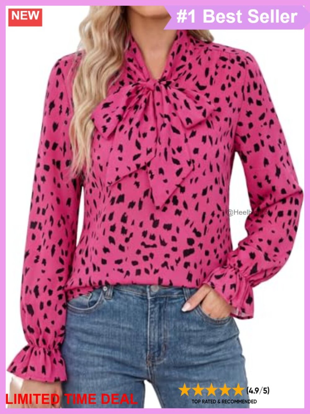 Women's Chiffon Long Sleeve Bow Tie Neck Ruffle Cuff Blouse Business Casual Top